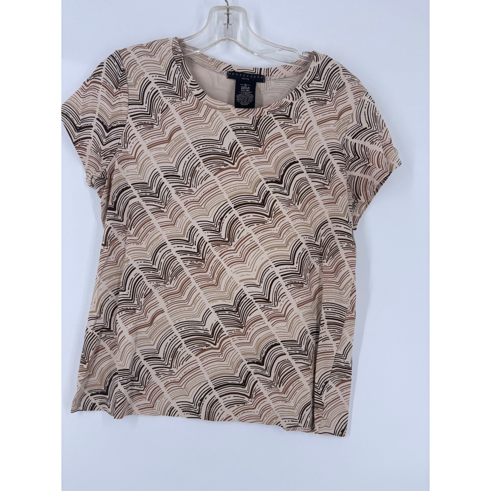 Apostrophe Petite Womens Tan Brown Abstract Print Short Sleeve T Shirt Top L G‎